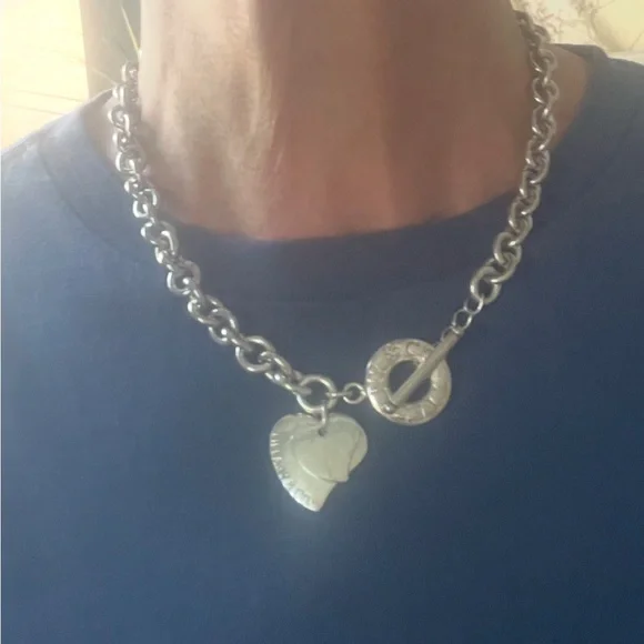 Vintage Chunky 925 silver toggle double heart necklace chain 65 grams! 16” long - Picture 2 of 5